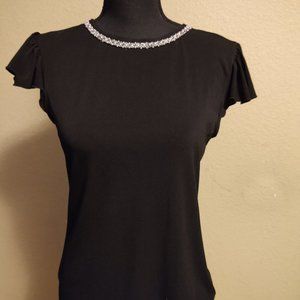 Tempted Black Short sleeve Blouse with pearl Sm